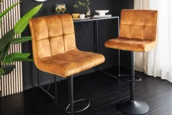 Höhenverstellbarer Barhocker MODENA senfgelb Samt Metall schwarz drehbar
