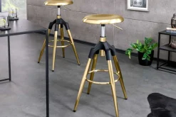 Höhenverstellbarer Barhocker INDUSTRIAL gold schwarz Metall rund drehbar Industrial Design