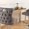 Höhenverstellbarer Barhocker CASTLE DELUXE grau Samt silber Edelstahl Löwenkopf