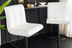 Höhenverstellbarer Barhocker MODENA weiß Kunstleder schwarz mit Lehne drehbar