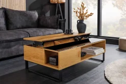 Höhenverstellbarer Couchtisch APARTMENT 110cm natur Eiche schwarz Metall Stauraum