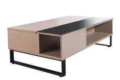 Höhenverstellbarer Couchtisch APARTMENT 110cm taupe greige schwarz Metall Stauraum