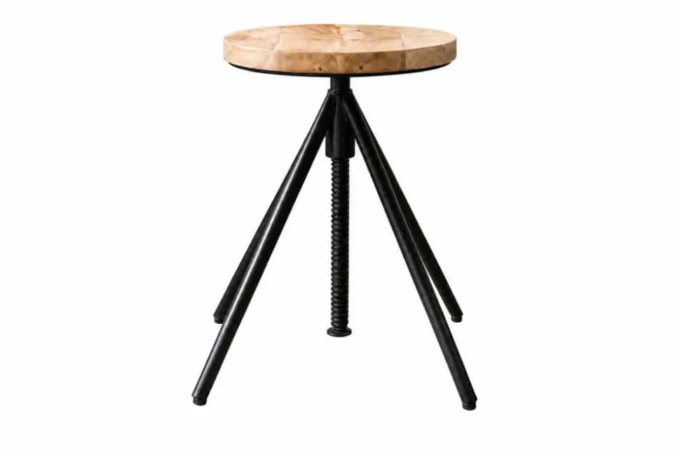 Höhenverstellbarer Hocker FACTORY 60cm natur Mangoholz Metall Sitzhocker