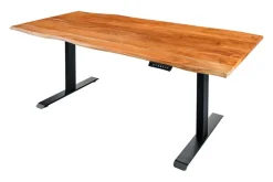 Höhenverstellbarer Schreibtisch MAMMUT 140cm natur Akazie Massivholz Baumkante