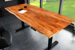 Höhenverstellbarer Schreibtisch MAMMUT 180cm Akazie Massivholz Baumkante handmade