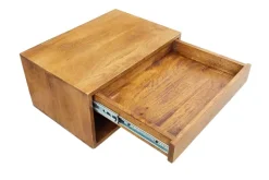 Hängender Nachttisch PURE 50cm braun Mangoholz honey finish Wandregal Schublade