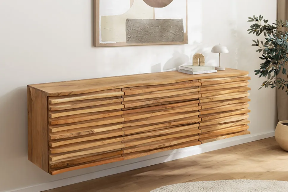 Hängendes Sideboard RELIEF 175cm natur Akazie Massivholz mit Schubladen