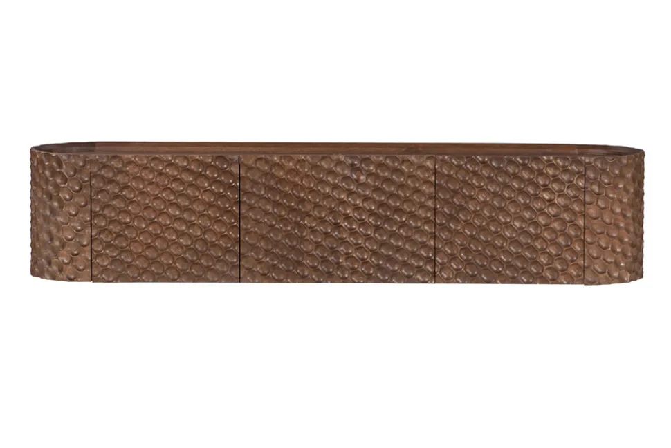 Hängendes TV-Board ADLON 160cm braun Mangoholz massive 3D-Front in Wabenstruktur