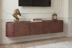 Hängendes TV-Board ADLON 160cm braun Mangoholz massive 3D-Front in Wabenstruktur