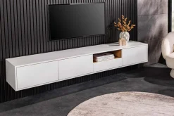 Hängendes TV-Board LOFT 200cm weiß natur sieben Fächer mit Schublade