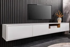 Hängendes TV-Board LOFT 200cm weiß natur sieben Fächer mit Schublade