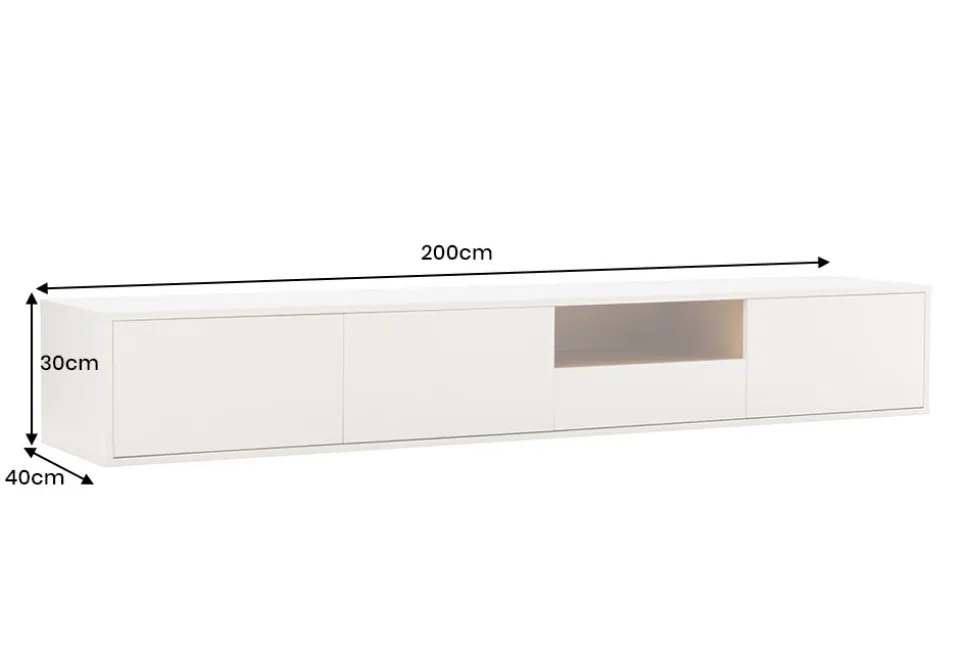 Hängendes TV-Board LOFT 200cm weiß natur sieben Fächer mit Schublade