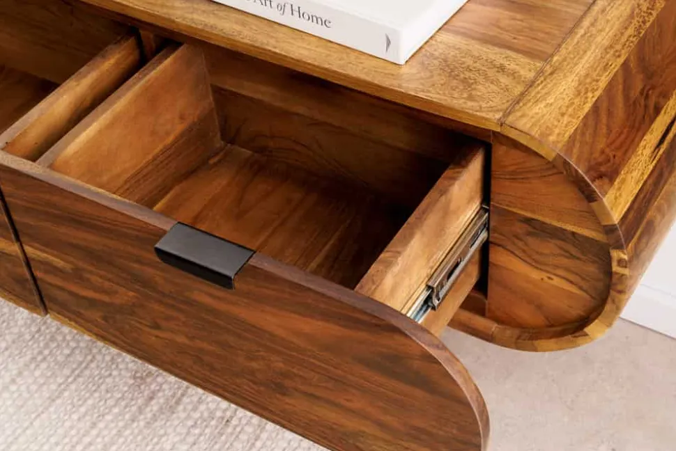 Hängendes TV-Board ORGANIC 160cm braun stone finish Sheeshamholz massiv mit Schubladen