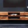Hängendes TV-Lowboard AMAZONAS 160cm braun Sheesham Massivholz Baumkante Metall schwarz