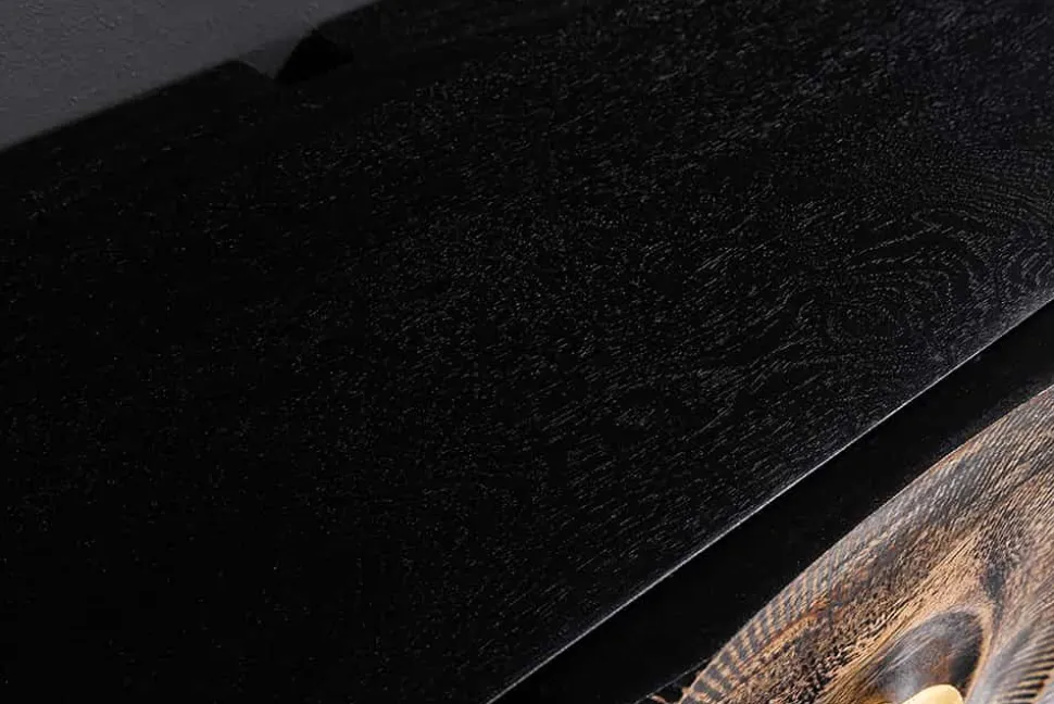 Hängendes TV-Lowboard GOLDEN SUNSET 160cm Mangoholz schwarz mit 3D Schnitzereien gold handmade