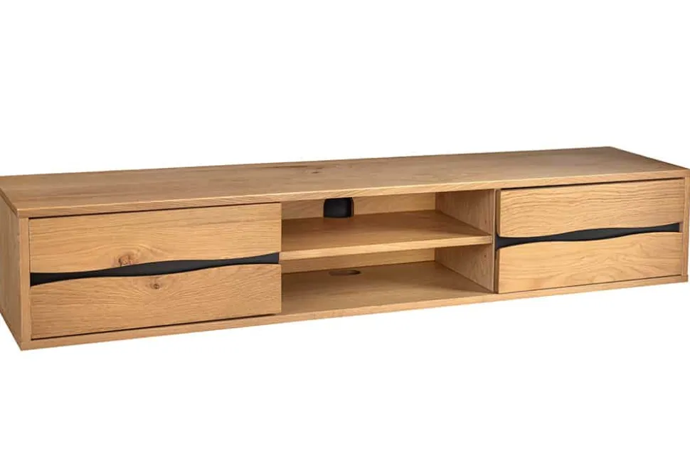 Hängendes TV-Lowboard LIVING EDGE 160cm natur schwarz Wildeiche geölt Baumkante