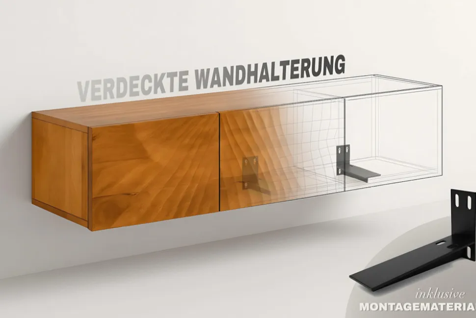 Hängendes TV-Lowboard MAMMUT 160cm braun Akazie honey finish Massivholz Baumkante