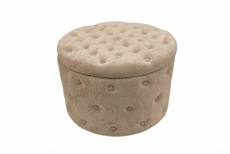Hocker MODERN BAROCK 60cm champagner greige Bouclé mit Stauraum