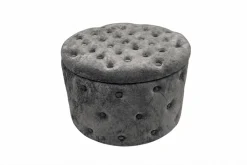 Hocker MODERN BAROCK 60cm grau Bouclé mit Stauraum