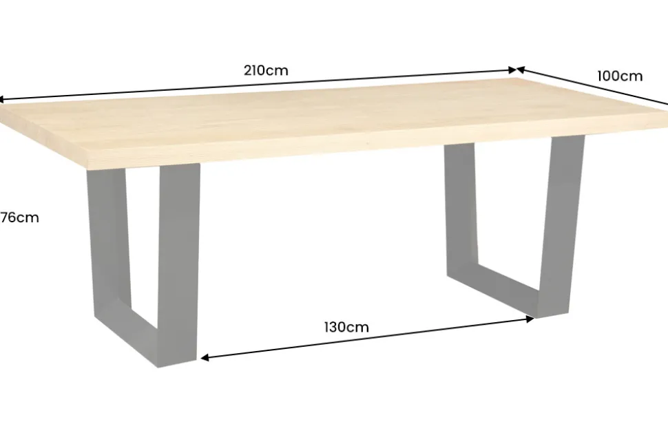 Imposanter Esstisch ZEUS 210cm natur Eiche schwarz mit U-Gestell Metall