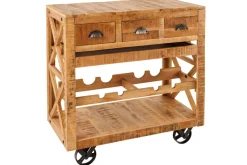 Industrial Barschrank BODEGA 86cm Mangoholz Servierwagen mit Weinregal