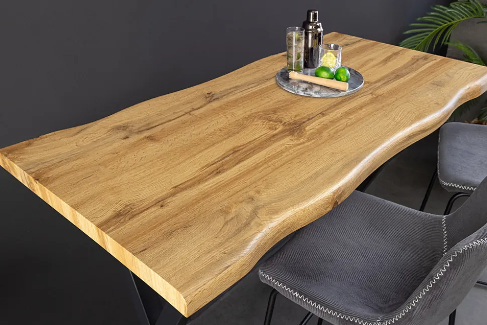 Industrial Bartisch WILD 120cm braun Wildeichen-Optik schwarz Metall X-Gestell