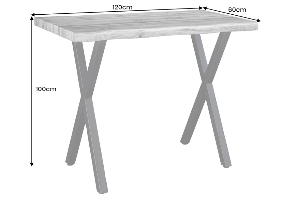 Industrial Bartisch WILD 120cm grau Wildeichen-Design schwarz Metall X-Gestell