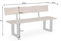 Industrial Baumstamm Sitzbank GENESIS 200cm Akazie Massivholz Kufengestell Rückenlehne Live Edge