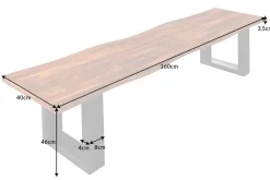 Industrial Baumstamm Sitzbank GENESIS 160cm Akazie Massivholz Kufengestell