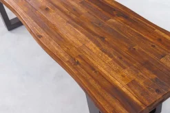 Industrial Baumstamm Sitzbank GENESIS 180cm Akazie Massivholz Metallgestell Live Edge