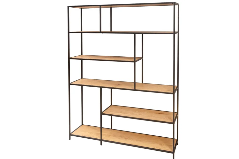 Industrial Bücherregal SLIM LINE 185x135cm Wildeiche schwarz sechs Regalböden