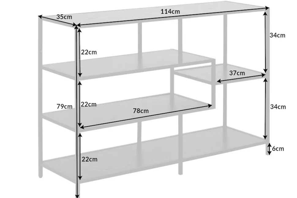 Industrial Bücherregal SLIM LINE 114cm Esche schwarz fünf Regalböden