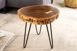 Industrial Beistelltisch GOA 40cm natur Akazie Massivholz Baumstamm rund Hairpin Legs