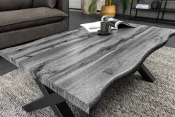 Industrial Couchtisch WILD 90cm grau Wildeichen-Design schwarz Metall Baumkante