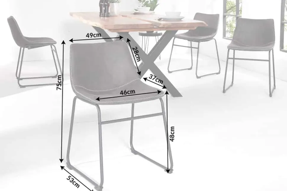 Industrial Design Stuhl DJANGO vintage grau mit Eisengestell