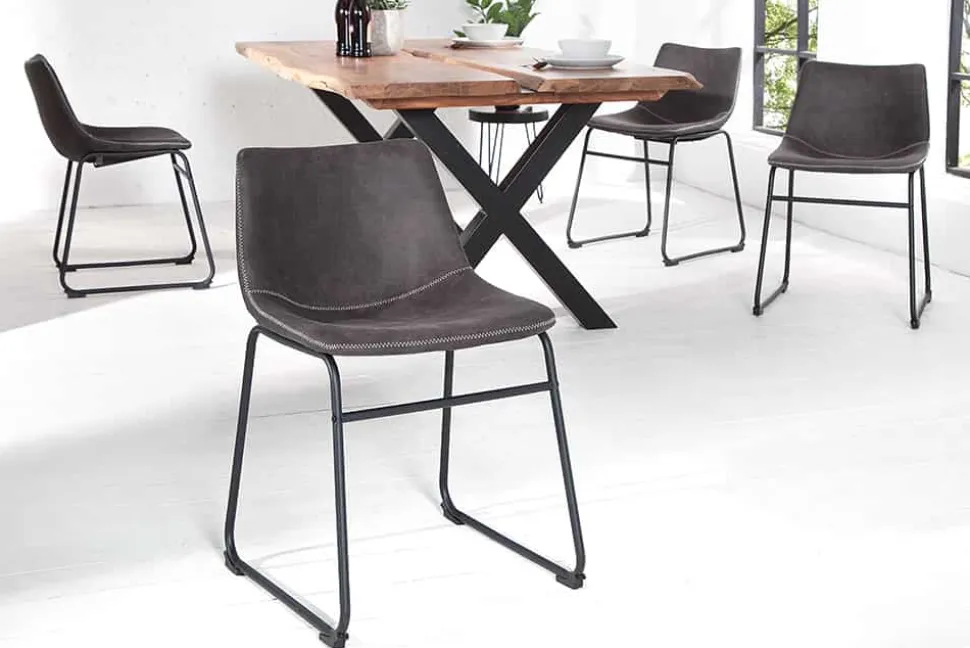 Industrial Design Stuhl DJANGO vintage grau mit Eisengestell