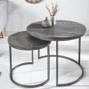 Industrial 2er Set Beistelltische ELEMENTS 60cm grau Mangoholz massiv rund schwarz Metall
