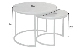 Industrial 2er Set Beistelltische ELEMENTS 60cm grau Mangoholz massiv rund schwarz Metall