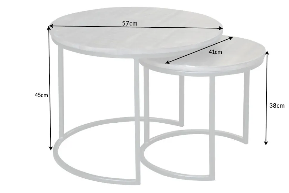 Industrial 2er Set Beistelltische ELEMENTS 60cm grau Mangoholz massiv rund schwarz Metall