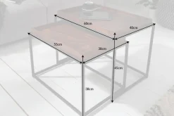 Industrial 2er Set Couchtisch ELEMENTS 60cm Mocha Buche abnehmbares Tablett
