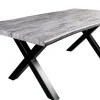 Industrial Esstisch WILD 160cm grau gekälkt Wildeiche-Design Baumkante schwarz X-Gestell
