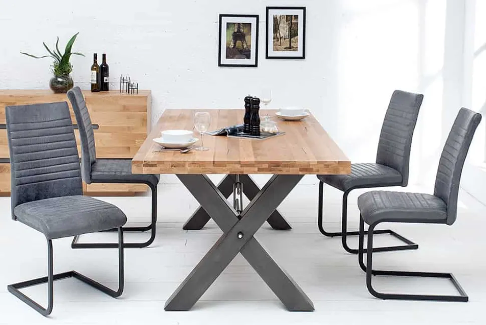 Industrial Freischwinger Stuhl APARTMENT antik grau mit Metallgestell