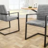 Industrial Freischwinger Stuhl LOFT vintage grau Microfaser mit Armlehne Eisengestell