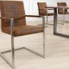 Industrial Freischwinger Stuhl LOFT vintage braun Microfaser mit Armlehne Edelstahl