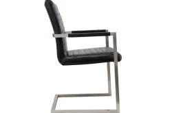 Industrial Freischwinger Stuhl LOFT antik schwarz Kunstleder mit Armlehne Edelstahl