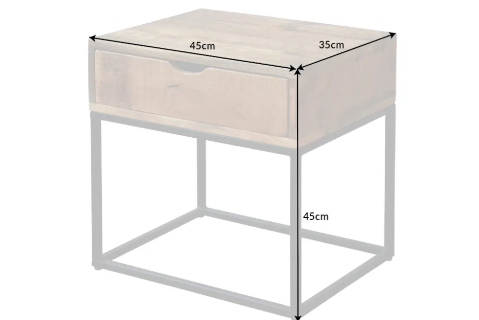 Industrial Nachttisch IRON CRAFT 45cm Mangoholz mit Schublade Beistelltisch