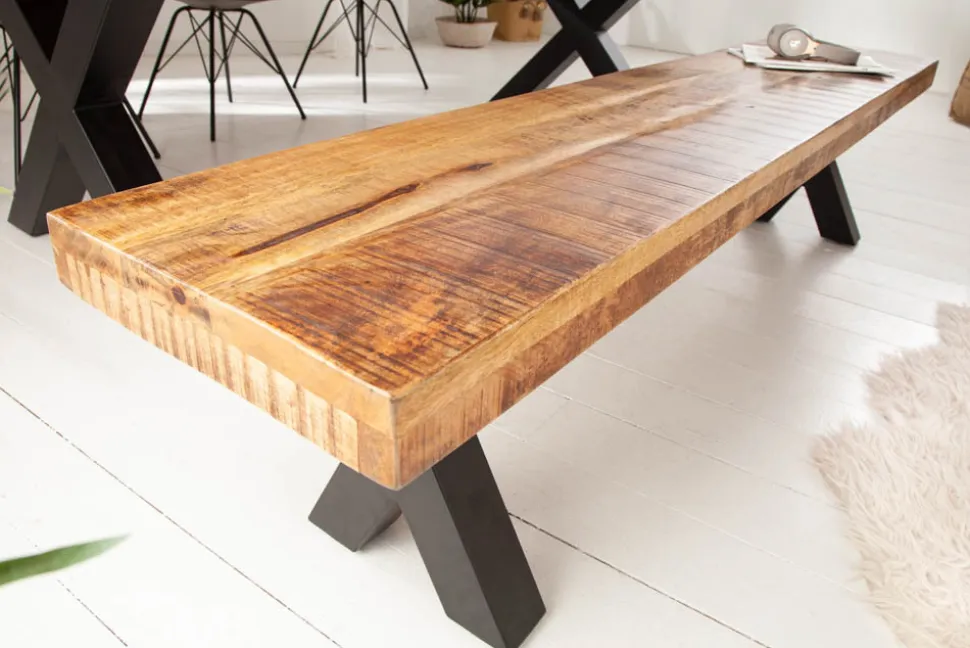 Industrial Sitzbank IRON CRAFT 160cm Mangoholz mit schwarzen X-Beinen
