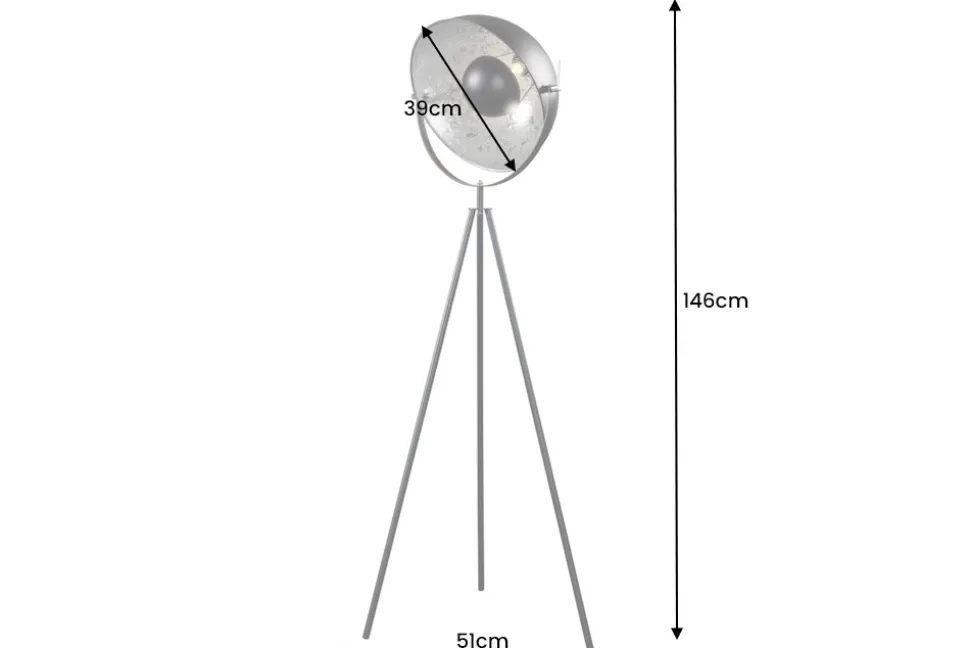 Industrial Stehlampe STUDIO 150cm schwarz Blattsilber-Optik neigbarer Schirm