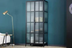 Industrial Vitrine DURA STEEL 180cm schwarz Metall Riffelglas Highboard