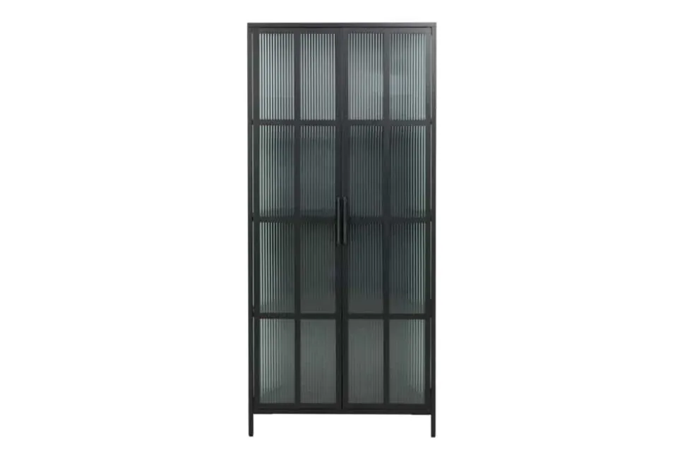 Industrial Vitrine DURA STEEL 180cm schwarz Metall Riffelglas Highboard